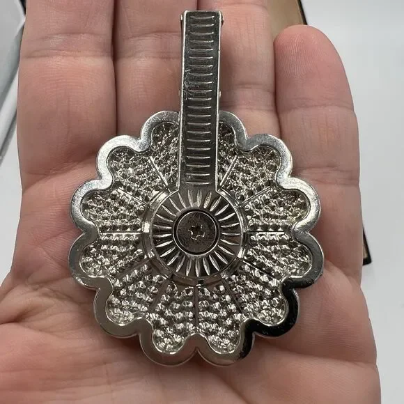 Multi Color Cubic Zirconia Flower Fidget Spinner Pendant in Silver Smiley Face